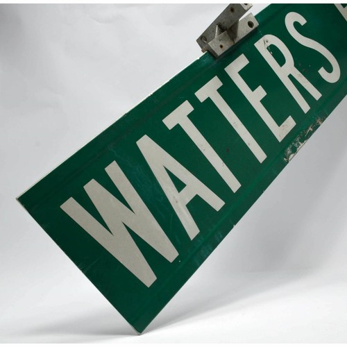 Vintage STEEL STREET SIGN "WATTERS RD" Double-Sided 9x36 ROAD MARKER + Hardware! - Picture 6 of 11