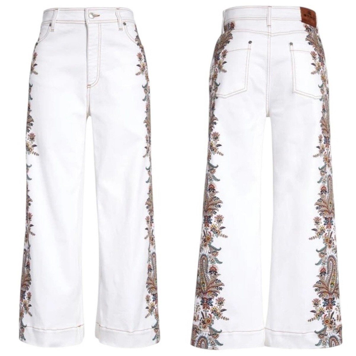 デニム・ジーパン Etro Embroidered White Straight Jeans With Tailored Fit Etro NWOT Dancer Paisley Embroidered Cropped Jeans Straight