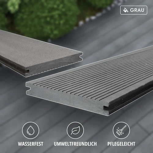 WPC Massiv Terrassendielen Premium Dielen 3m-5m, 5 Farben Komplettbausatz 6-90m² - Bild 16 von 43