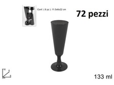 x Set 72 Pezzi Flute Bicchieri In Plastica Nera 133cc Feste Party bal