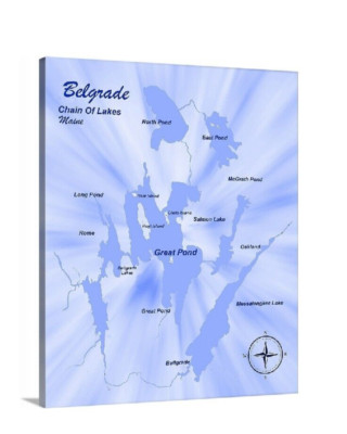 Belgrade Chain of Lake Maine Arial Map a Fishing Paradise Poster Or Canvas Wrap