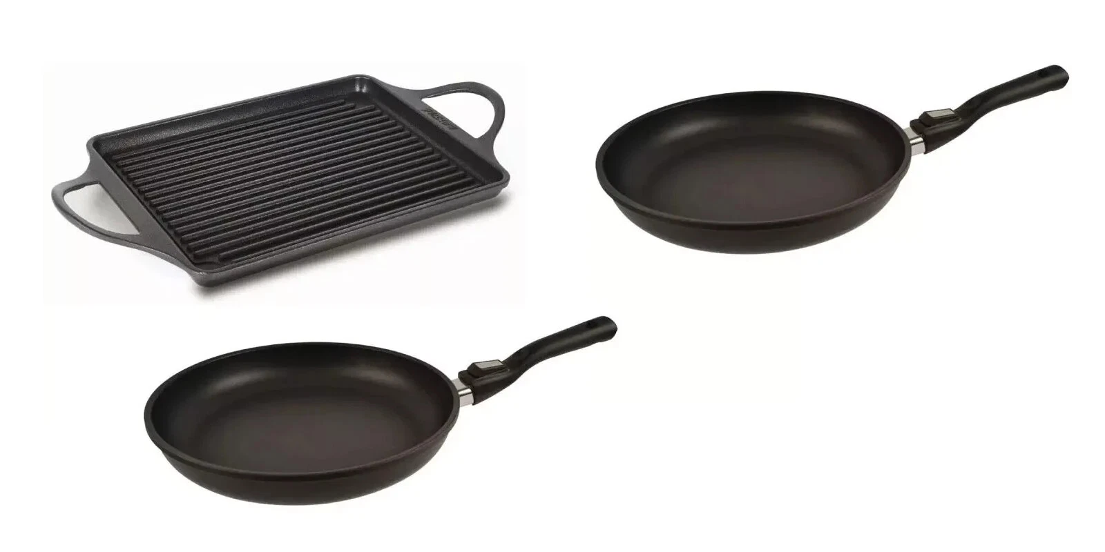 AGA Cast Aluminium Cookware Set – 1X Induction Griddle & 2X 24cm Frying Pans