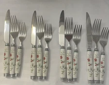 Winterberry Pfaltzgraff Stainless 18/10 4Place Settings Flatware  Porcelain Hdls