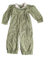Vintage 70s 80s Orient Green Bib Collar floral romper with buttons size 18 M