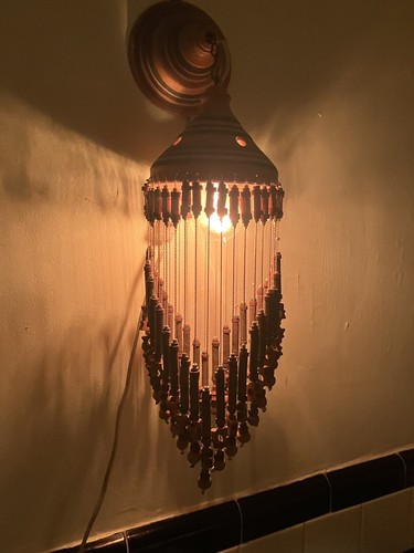 Vintage Terracotta Clay Hand Painted Fringed Clay Hanging Lamp Wall Mounted - Picture 2 of 20