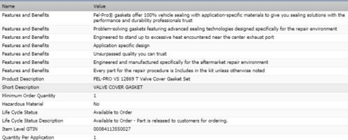 New Valve Cover Gasket Set Fel-Pro For 1968-1973 GMC P35/P3500 VAN V8-5.0L - Picture 2 of 6