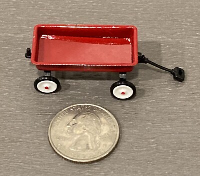 Lot of 2 Vintage Red Wagon Dollhouse Miniatures 1.5  Radio Flyer Style Toy 1:12