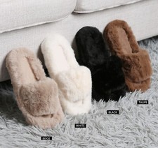 ComfyLuxe Solid Color Faux Fur Open-Toe Slippers