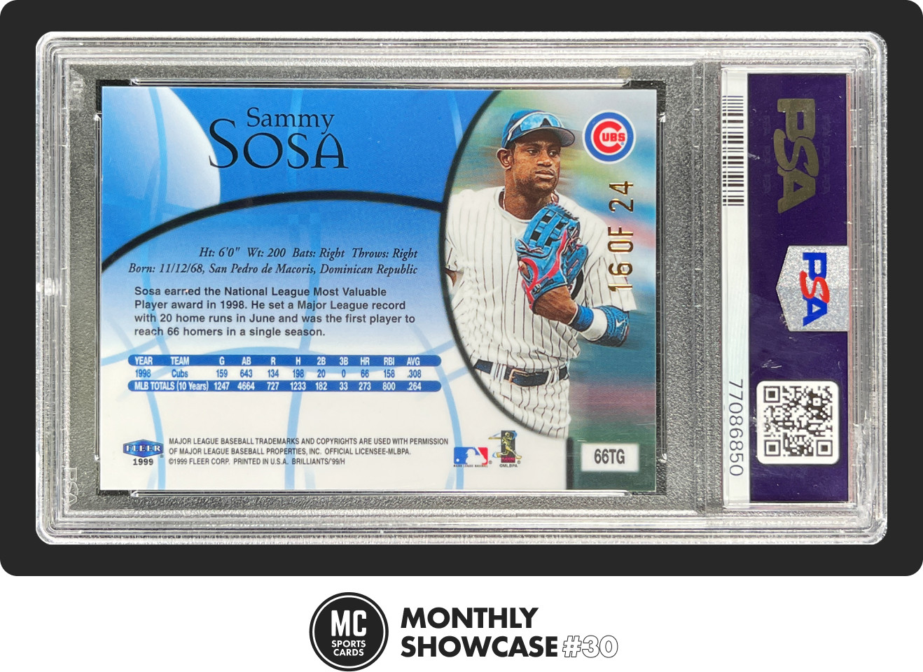 SAMMY SOSA PSA 8 (2 HIGHER) 1999 FLEER BRILLIANTS #66TG 24 KARAT 24KT GOLD 16/24 view 2