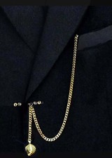 Gold Plated 12" Inches Long Pocket Watch Chain With Fob  T. Bar