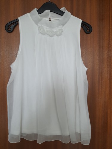 Comma Top Bluse 40 L Weiss Ärmellos Tunika Klassisch Tank Blumen
