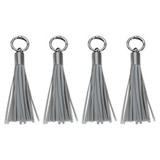 4Pcs Leather Keychain Tassels, Women Tassel Bag Charm, Gray