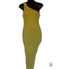 Forever-21 Womens Assymetric Dress One Shouder Mesh Ruched Chartreuse Size Sm