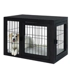Heavy Duty Dog Crate Acacia Wood Kennel Medium Dogs Cage Furniture, Black
