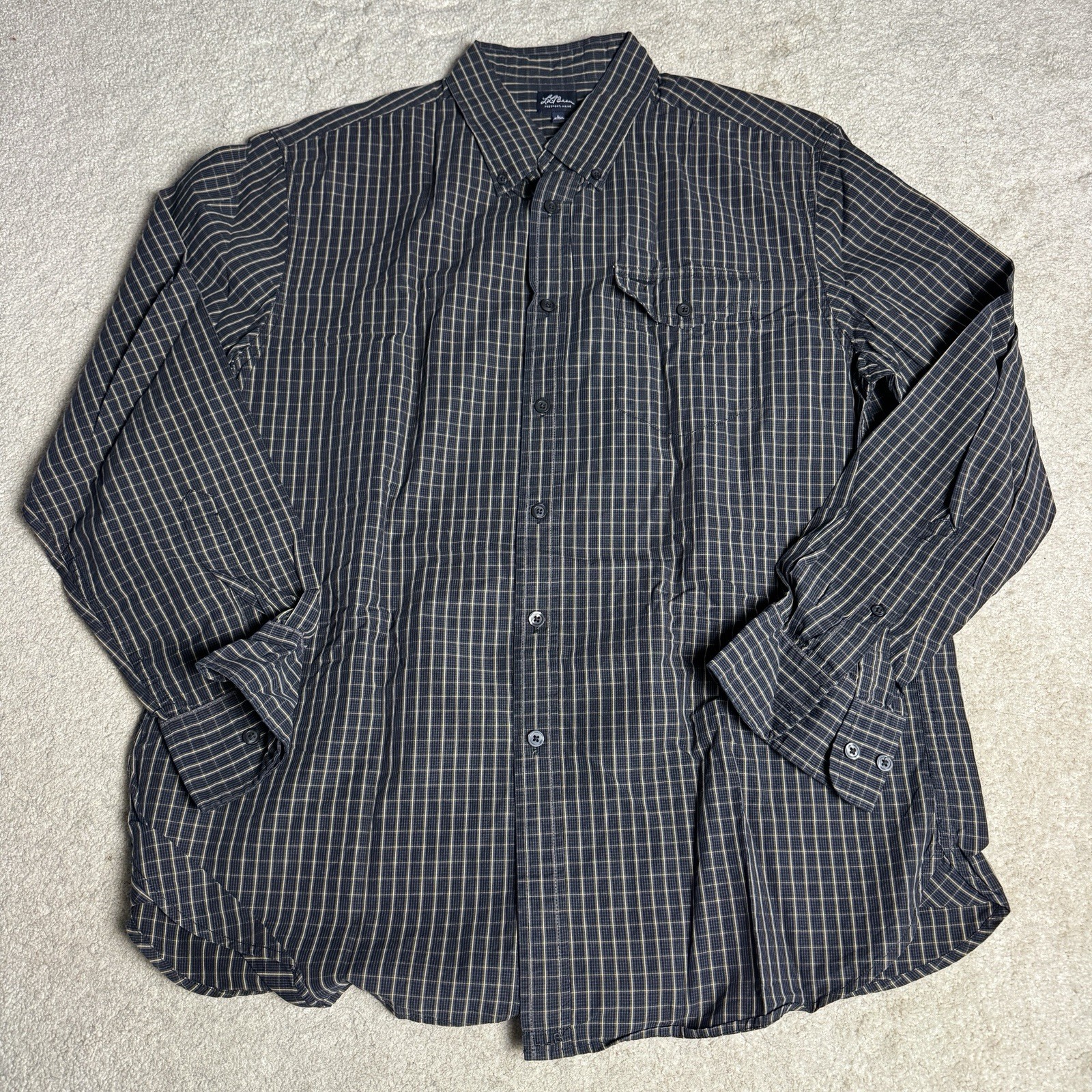 LL Bean Mens Gingham Button Down Shirt Large Black