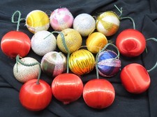 17 Mini Multi Satin Spun Silk Sheen Plastic Xmas Ball Ornaments Lot 1.25" D5107