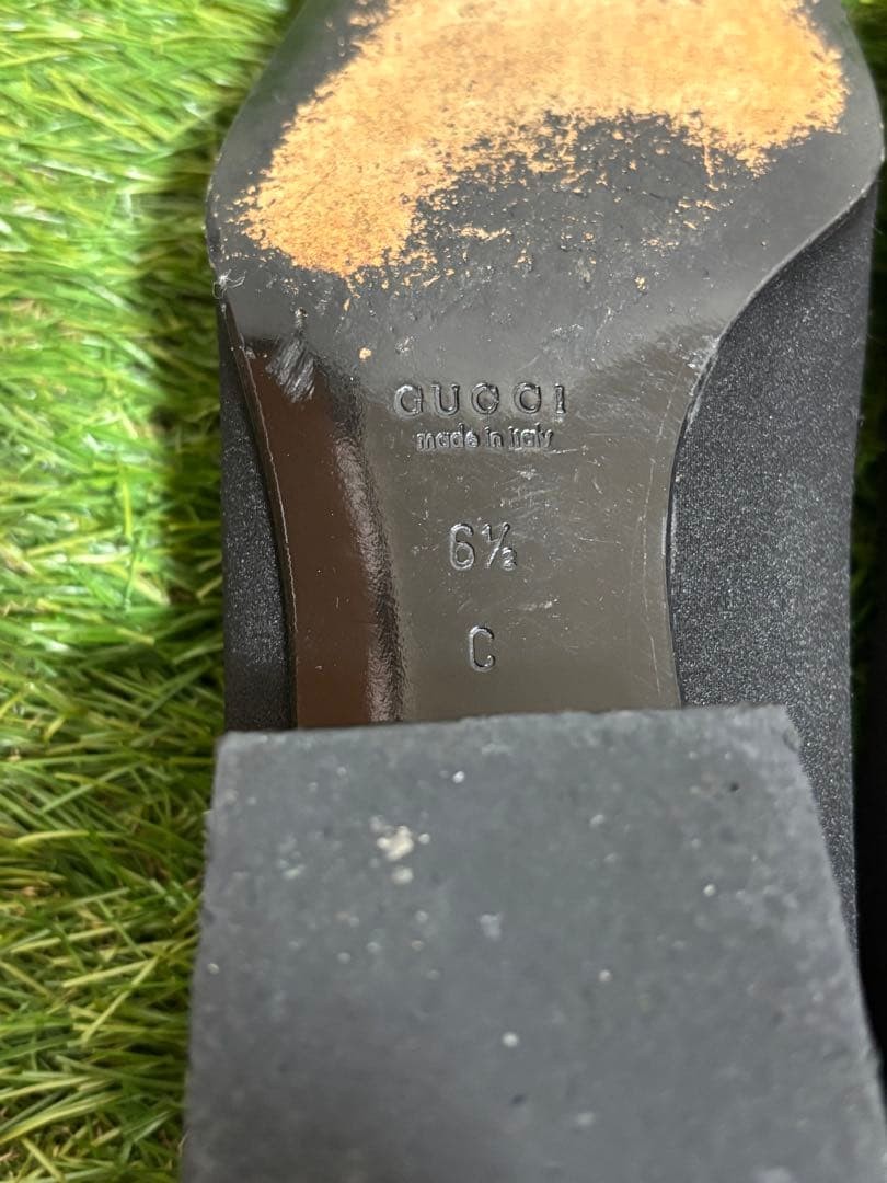 Auth Gucci Pumps Leather Satin Black Logo Plate Heel EU36.5 US6.5 UK3.5 thumbnail 10