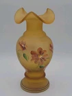 Fenton Autumn Gold Satin Vase Hand Painted Signed 8"