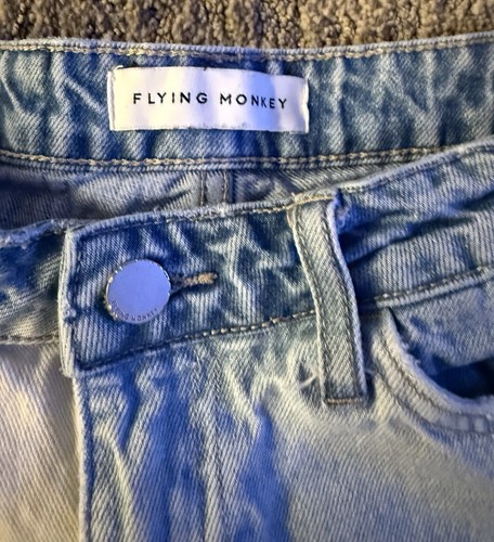 Flying Monkey High Rise 2-Tone Shorts Sz 26 Denim Jean Distressed Retro VGUC - Picture 5 of 10