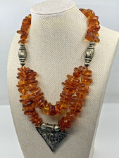 Vintage Chunky Amber-Tone Bakelite Style Beaded Choker Necklace 16in — listing 5