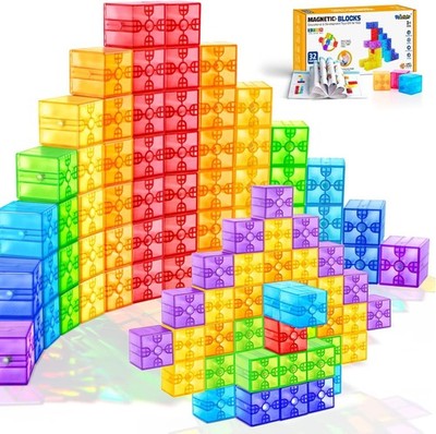 Magnetic Blocks - 32pcs Translucent Magnetic Building Blocks for Toddlers 1-3...