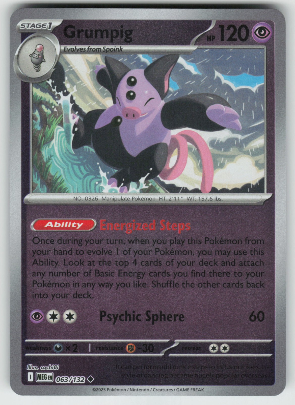 Pokemon Grumpig Uncommon Reverse Holo ME01: Mega Evolution 063/132 NM