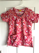 WonderWink Women's Scrub Top Small V Neck Short Sleeve Swirl Design