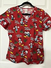 Disney Lady's Christmas Scrub Tops Minnie Mouse Size Small