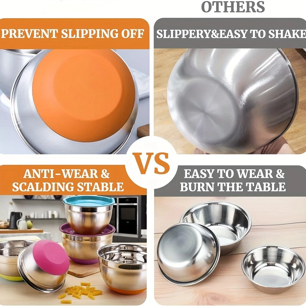 Stainless Steel Mixing Bowls Set with Airtight Lids & Grater Attachments , 26Pcs