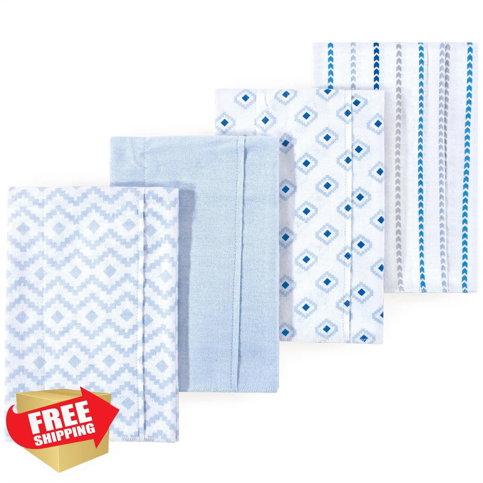Luvable Friends Burp Cloths 4pk Contemporary Blue Mix