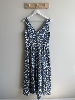 Vintage Laura Ashley Made in Great Britain Blue Floral 100% Cotton Dress US 12