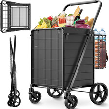 Folding Shopping Cart for Groceries,360 Lbs Capacity Grocery Cart with Waterproo