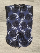 Vtg. LeRoy Knitwear Navy Blue Black Sequin Sleeveless Sweater Tie Waist Size Med