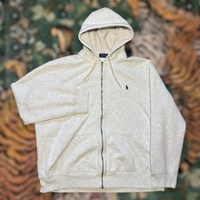 Vintage Polo Ralph Lauren Hoodie Full Zip Sweatshirt Waffle Lined Hood Gray XXL