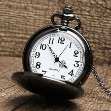 Mens Pocket Watch Quartz White Dial Stainless Steel Case Arabic Numerals Luxury
