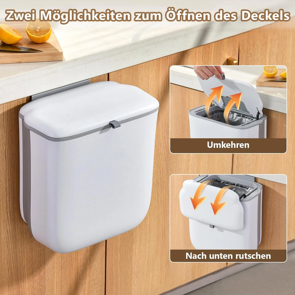 10L Mülleimer Komposteimer Küche mit Deckel Hängend Abfalleimer Behälter Weiß - Bild 4 von 4
