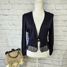 NWT Nic Zoe Size M Deep Blue One Button Sheer Hem Cardigan Sweater MSRP 128
