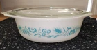 Vintage 1960s Pyrex Casserole Dish & Lid 1.5 Quart Turquoise Blue Meadow Pattern