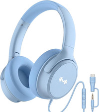Wired Over-Ear Headphones, Mic, 3.5Mm, USB-C Adapter, Blue  Over-Ear Comfort wi