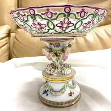 Nice Antique Meissen Handpainted Porcelain Compote 7.5inch 