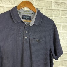 Ted Baker London Dark Navy Soft Textured Designer Polo Shirt Mens 6 / 2XL