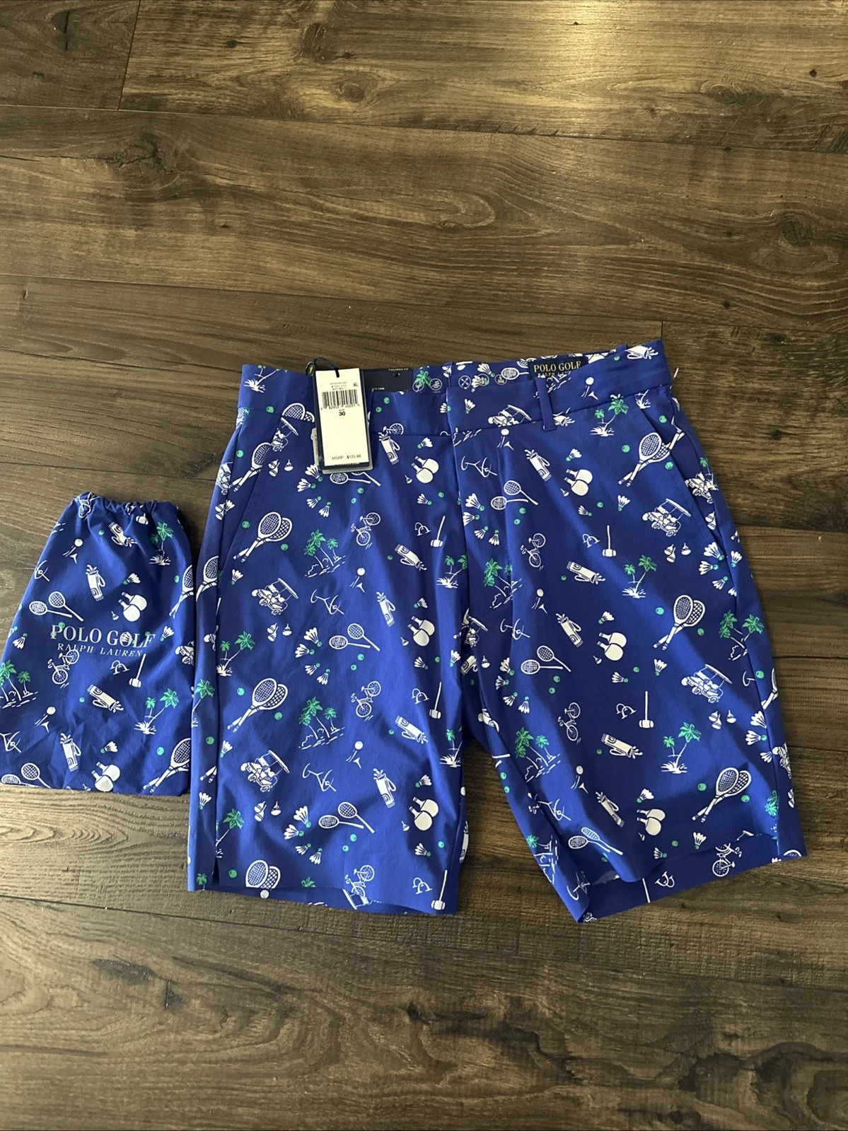 Polo Golf Ralph Lauren Tailored Fit Shorts Blue 9” Mens Size 30 Print $125 NEW