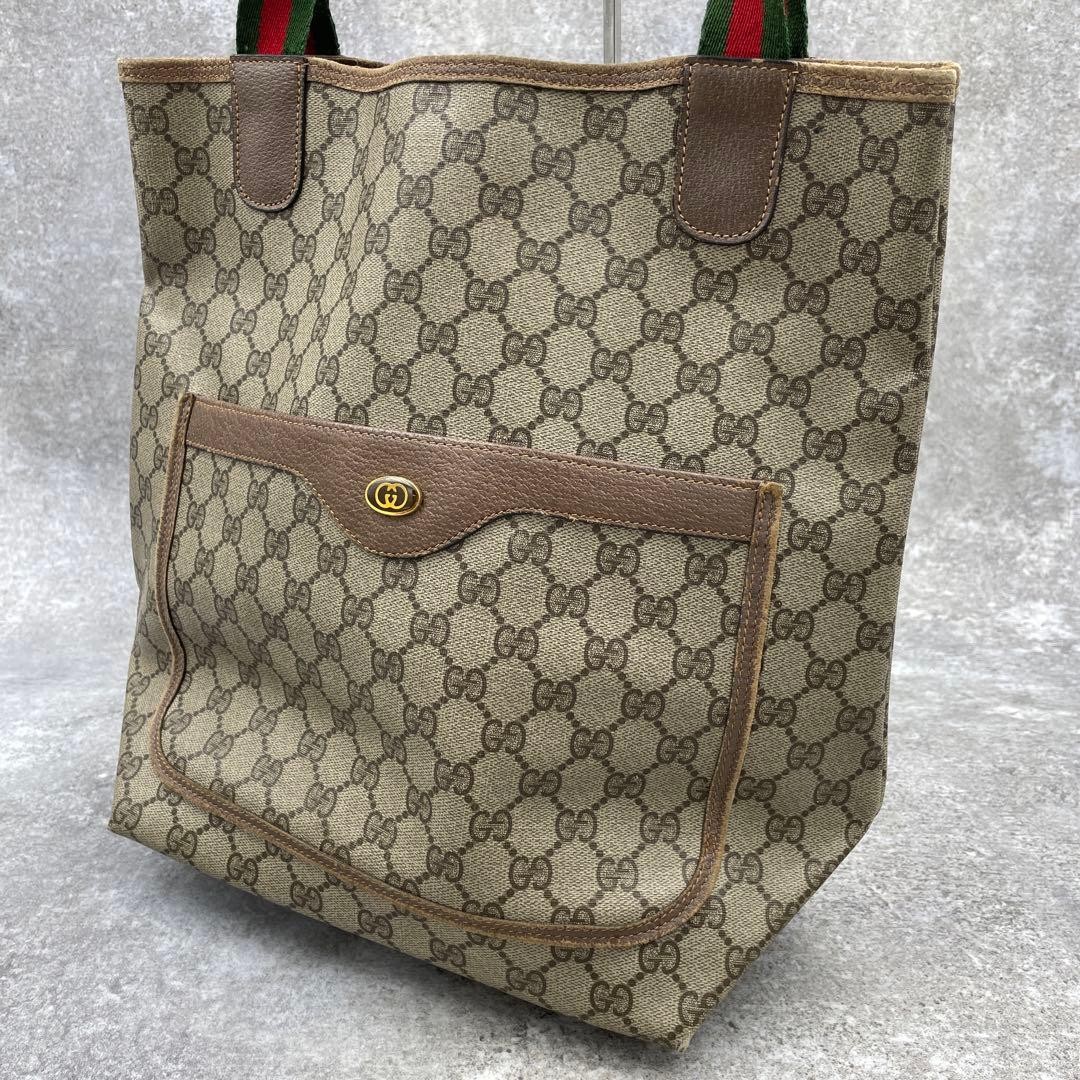 GUCCI Vintage GG Supreme Sherry Line Tote Bag Leather Brown Womens From Japan