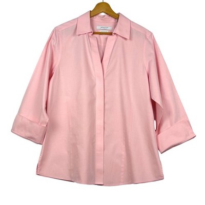 Foxcroft NYC Heritage No-Iron Pink Button Down Shirt 3/4 Sleeve Fitted 16 Office