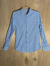 express button up shirt mens S extra slim fit long sleeve collard striped blue