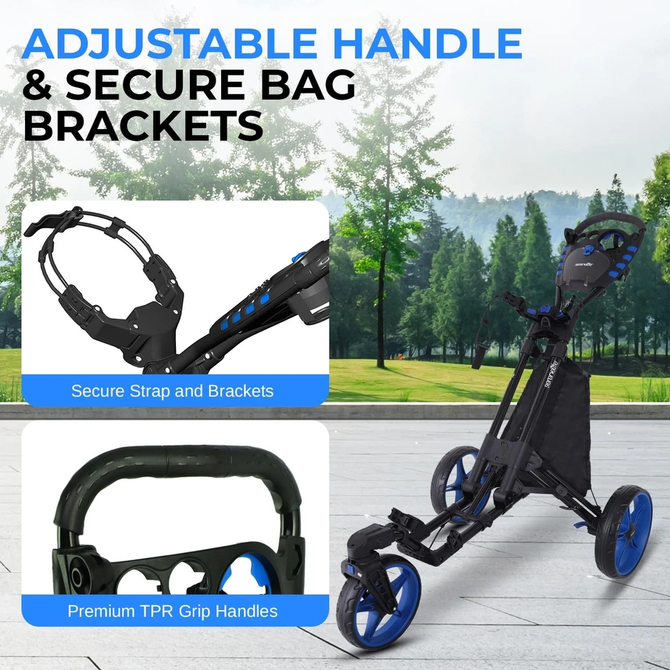 SereneLife 3 Wheel Golf Push Cart with Aluminum Frame 33 lbs Capacity Easy Fold - Image 3 of 4