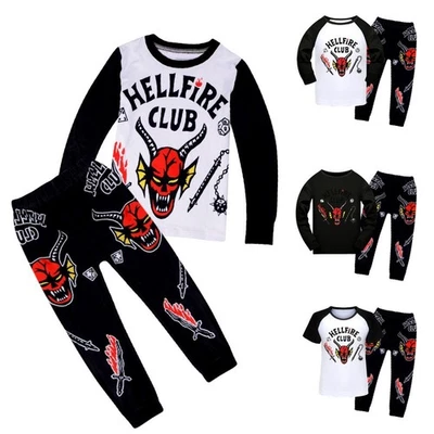 Kids Boys Stran✨ger Things Hellfire Club Cosplay Nightwear Top Pants Outfits Set