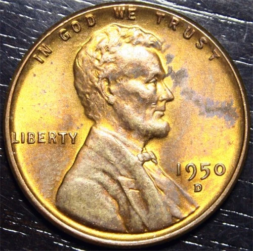 1950 D Lincoln Wheat Penny 1c US Coin Denver Mint AU Almost Uncirculated Choice
