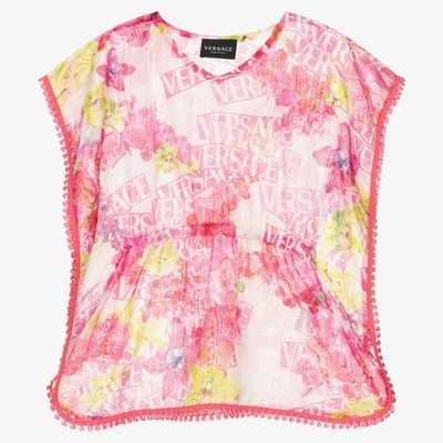 Versace Collection Seidenkaftan transparent rosa Überwurf geraffte Taille. Gr. S Alter 3-6