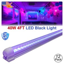 12Pack UV Led Black Light Fixture 40W T8 Integrated 4Ft Tube DJ Party Club Light